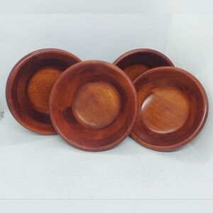 Salad Wooden Bowls 6.75" Brown Tan Woven Bohemian Casual Utility Dishes Set Of 4